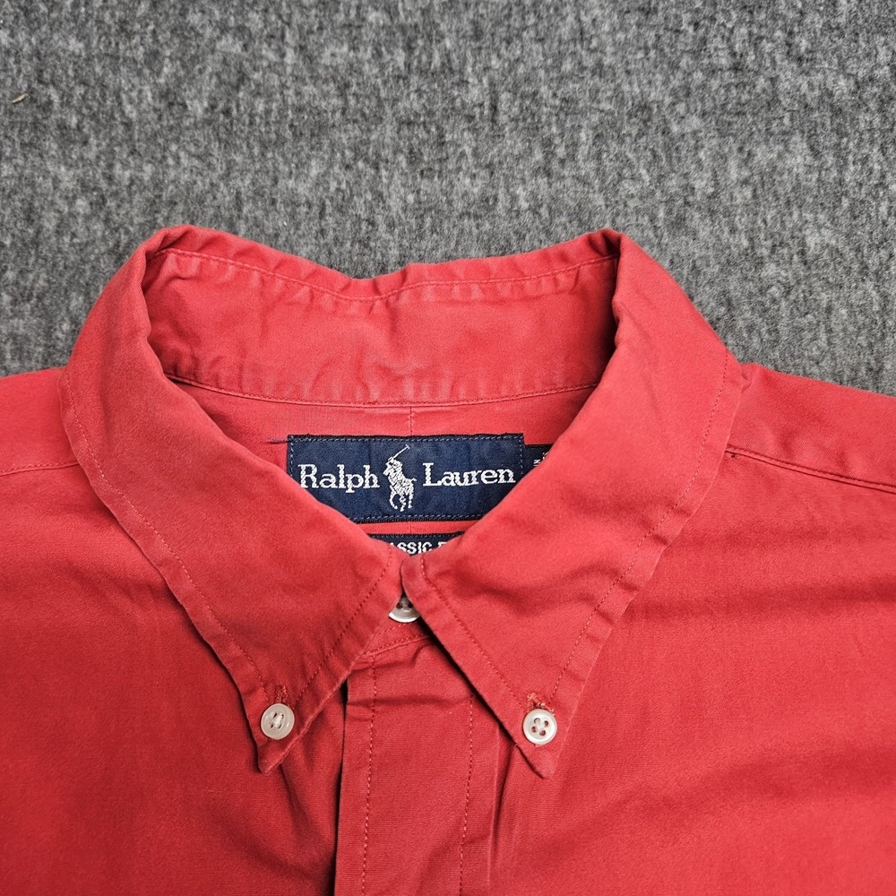 RALPH LAUREN M Classic Double Big Pony Logo Long Sleeves Button Down Red Shirt - Picture 6 of 16